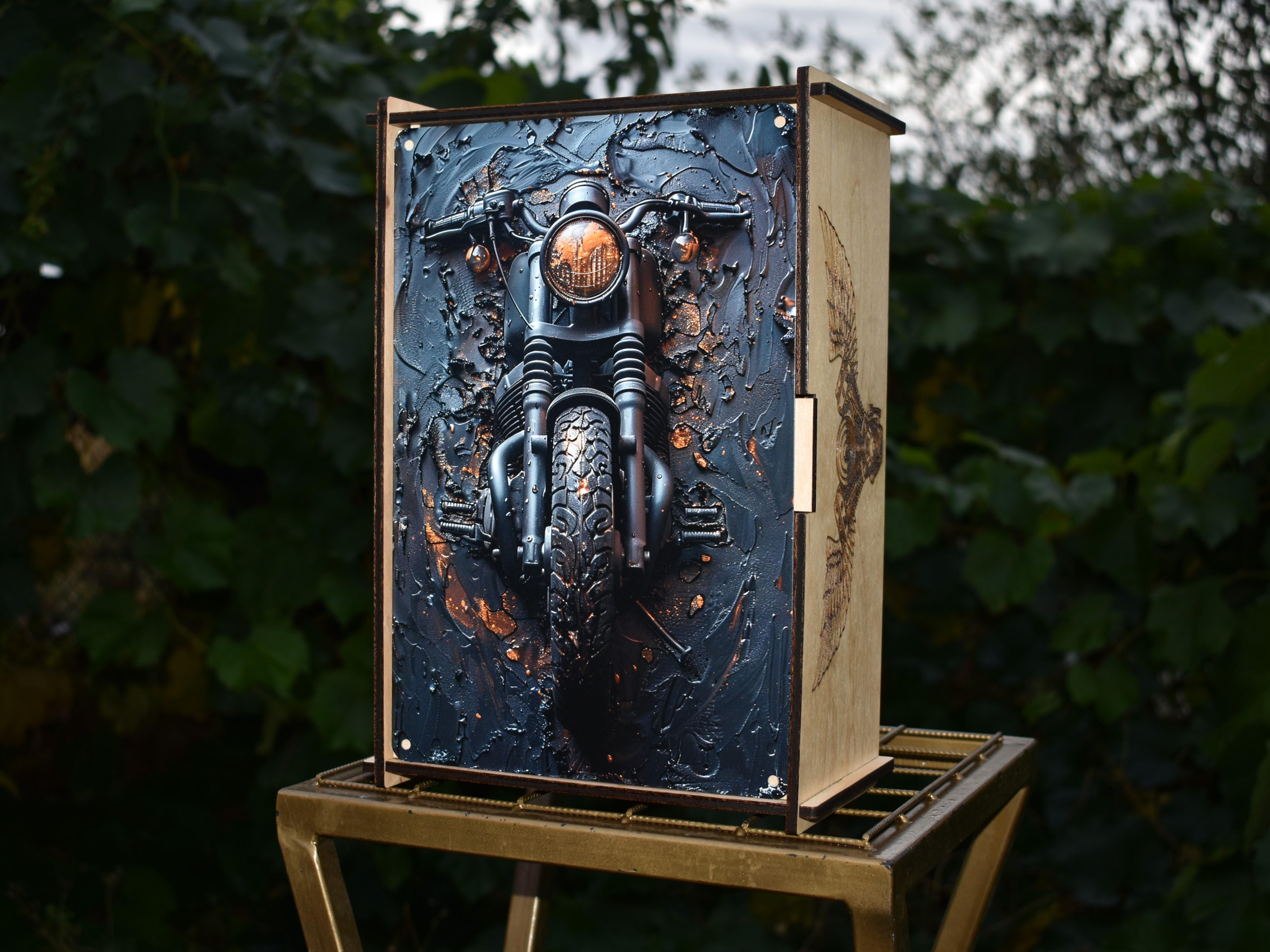 Подарочная коробка Мотоцикл 3D изображение деревянная с индивидуальной гравировкой (21347171) - фото 2