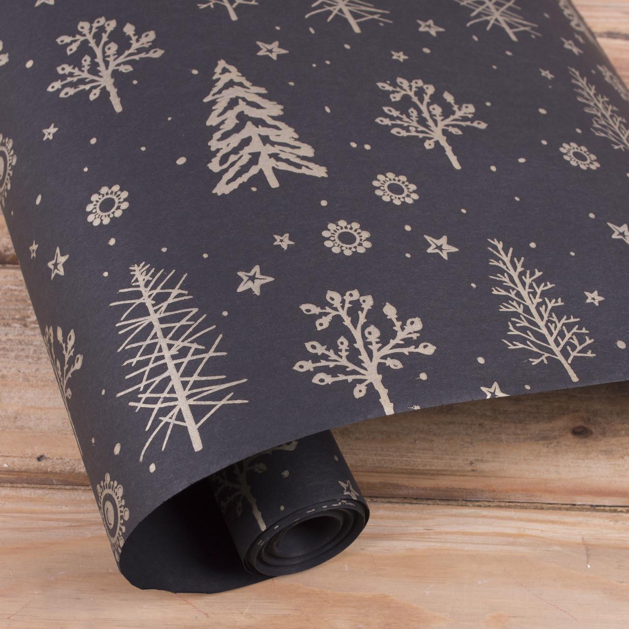 Бумага новогодняя Деревья Черный/Бронзовый (3832-2)