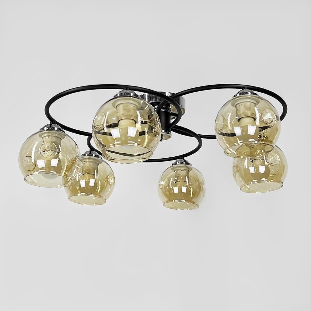 Люстра-орбита на 6 плафонов Ø 60 см Черный/Янтарь (7060/6 CH+BK+AM)