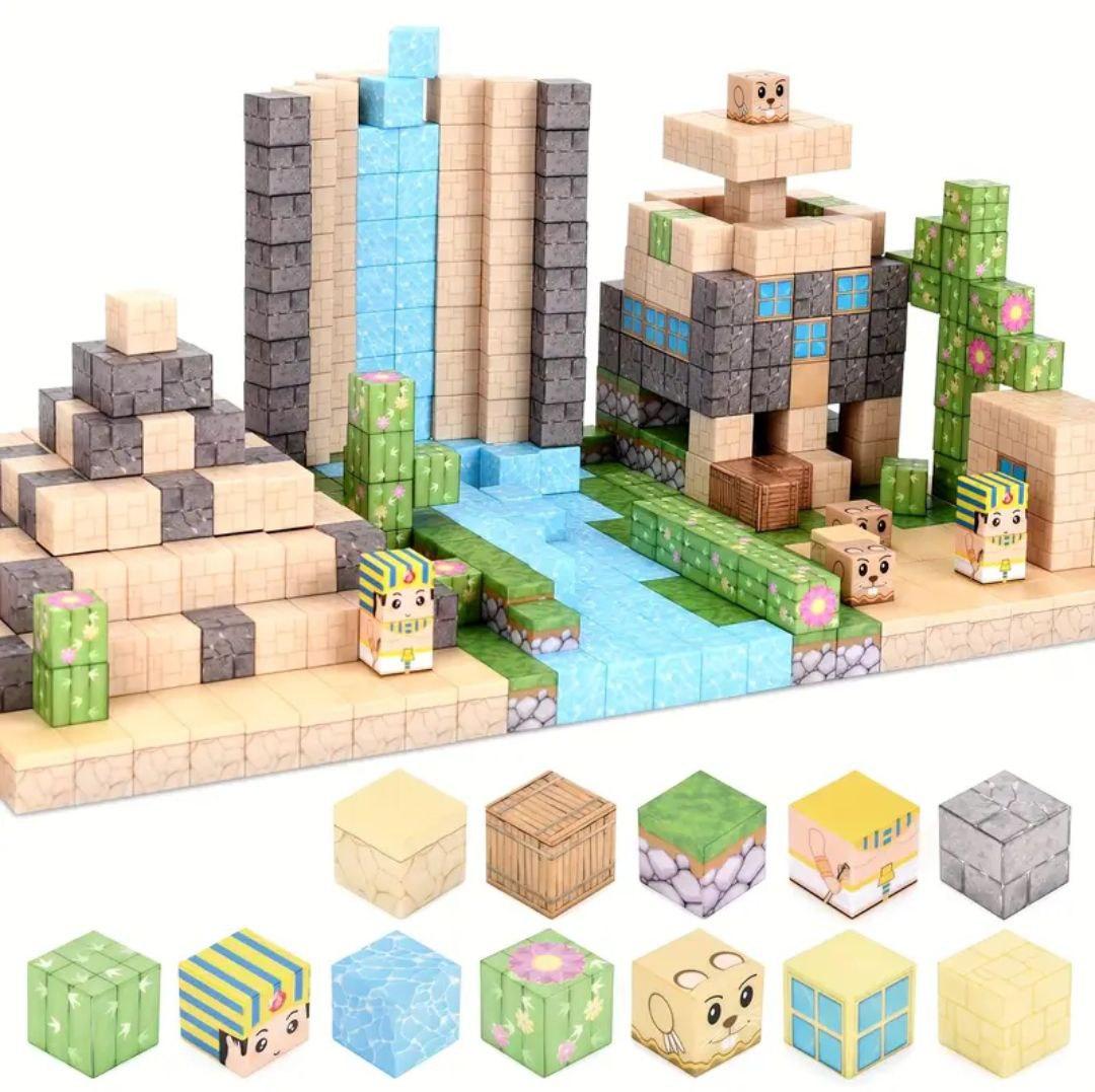 Конструктор магнитный Майнкрафт Египет водопад в пустыне с фараонами 100 дет. - фото 5