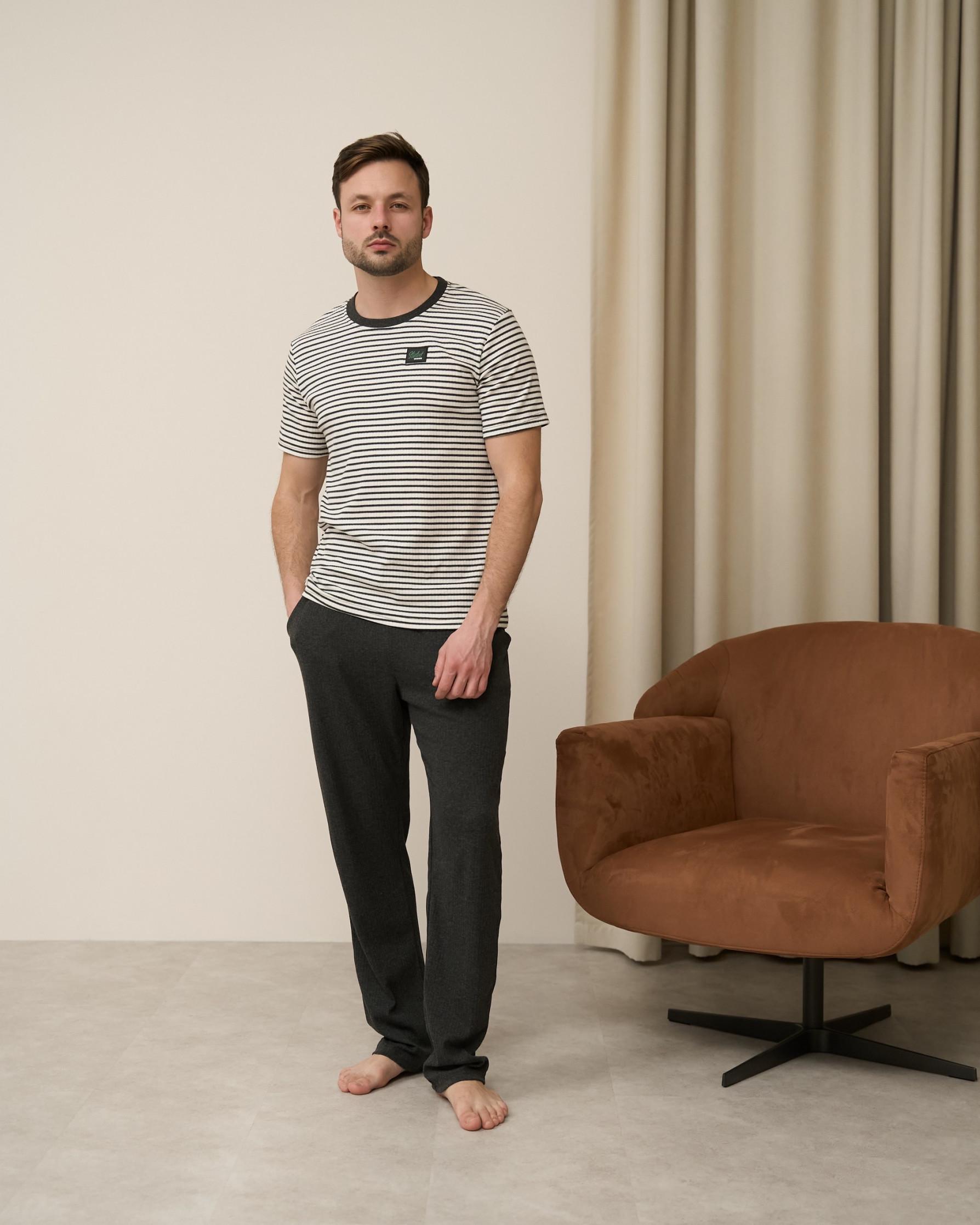 Пижама мужская Nicoletta 93511k футболки в полоску и штаны в рубчик L Темно-серый (93511)