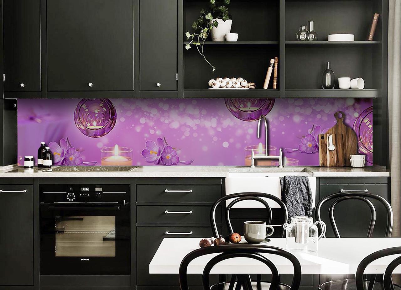 Кухонный фартук Блики свечи из самоклеющейся виниловой пленки 60х250 см Фиолетовый