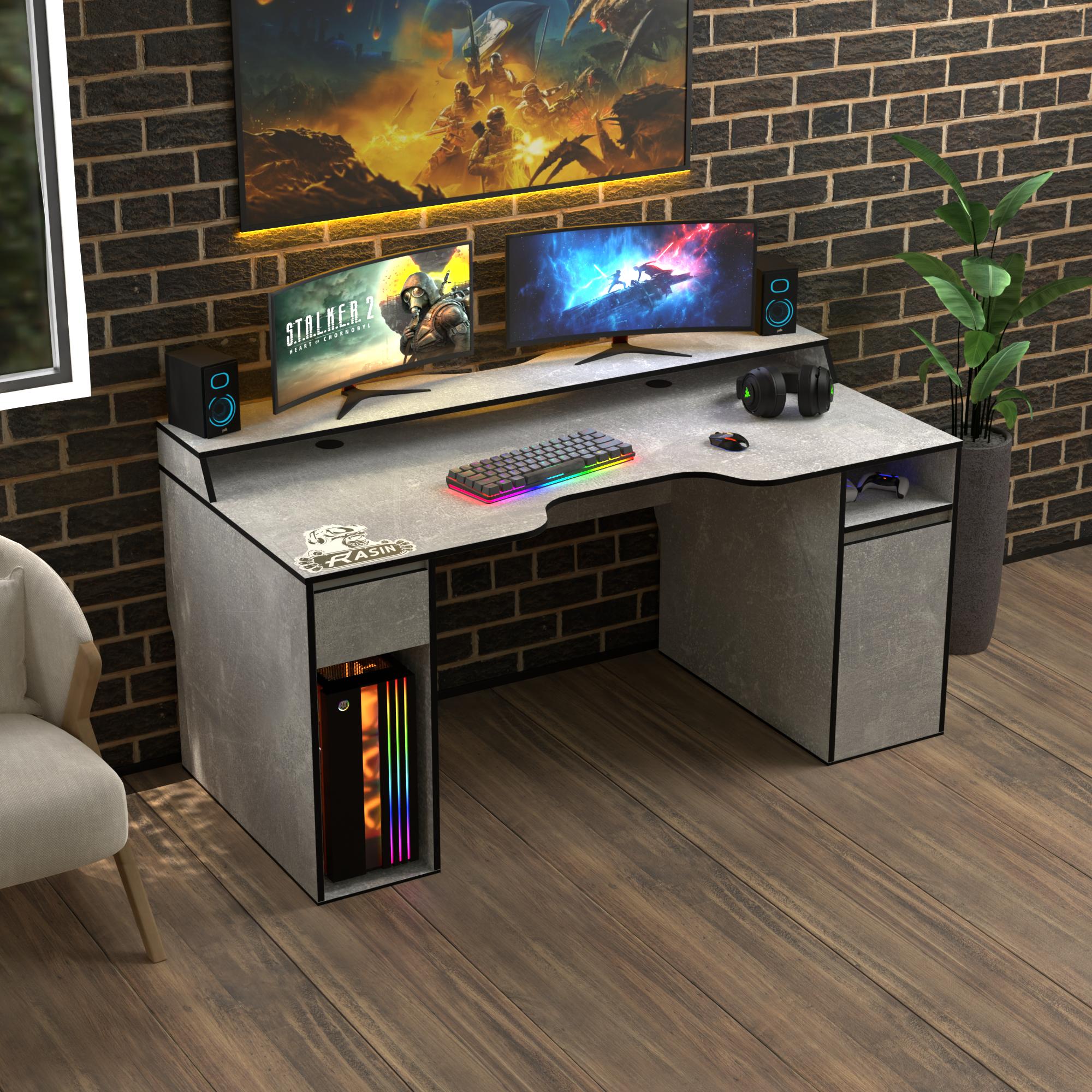 Стол геймерский эргономичный с надстройкой Zeus Rasin RS-27 ламинированная ДСП Индустриал-черный (RS-27) - фото 3