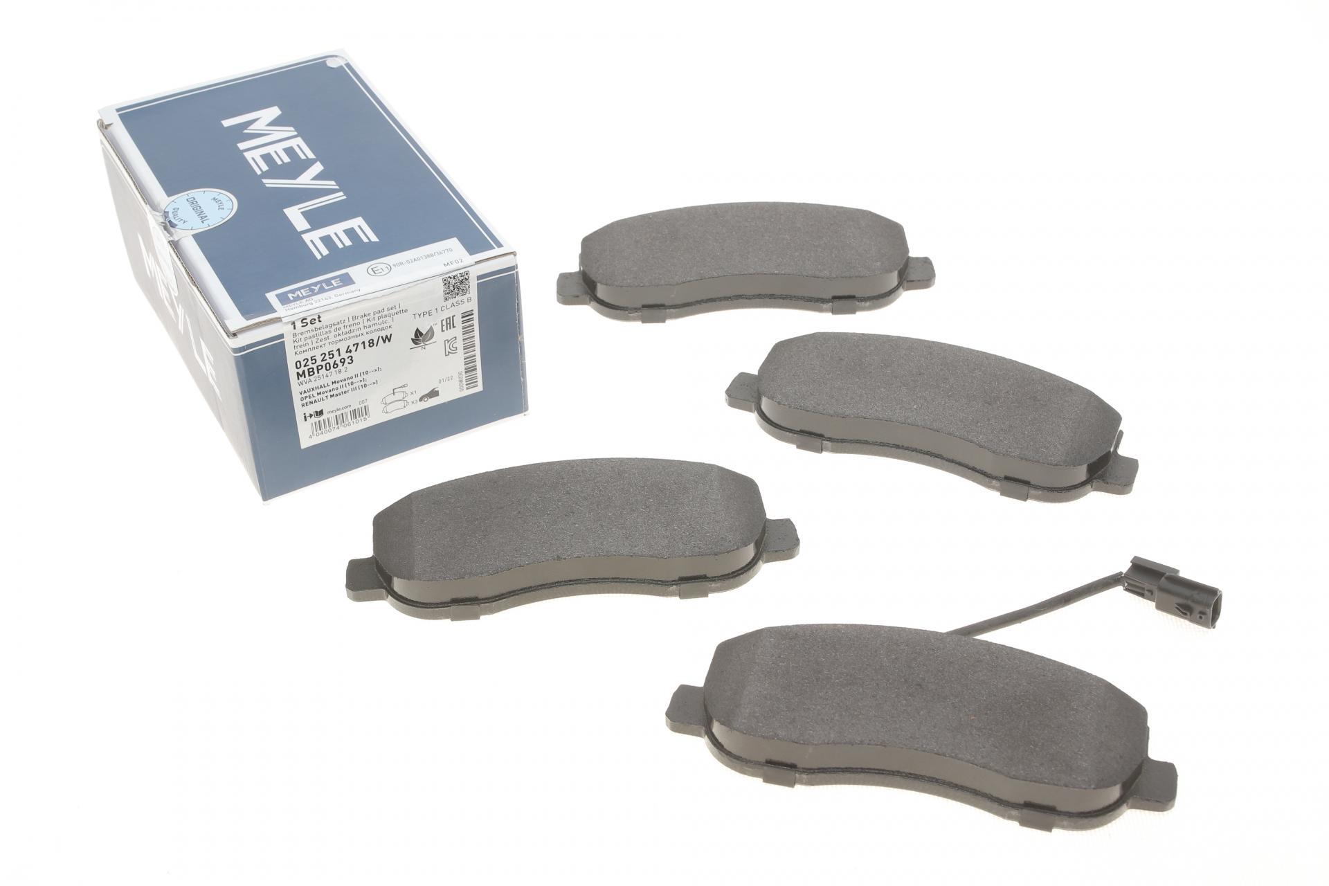 Колодки тормозные передние Meyle для Renault Master/Opel Movano 10- (025 251 4718/W)