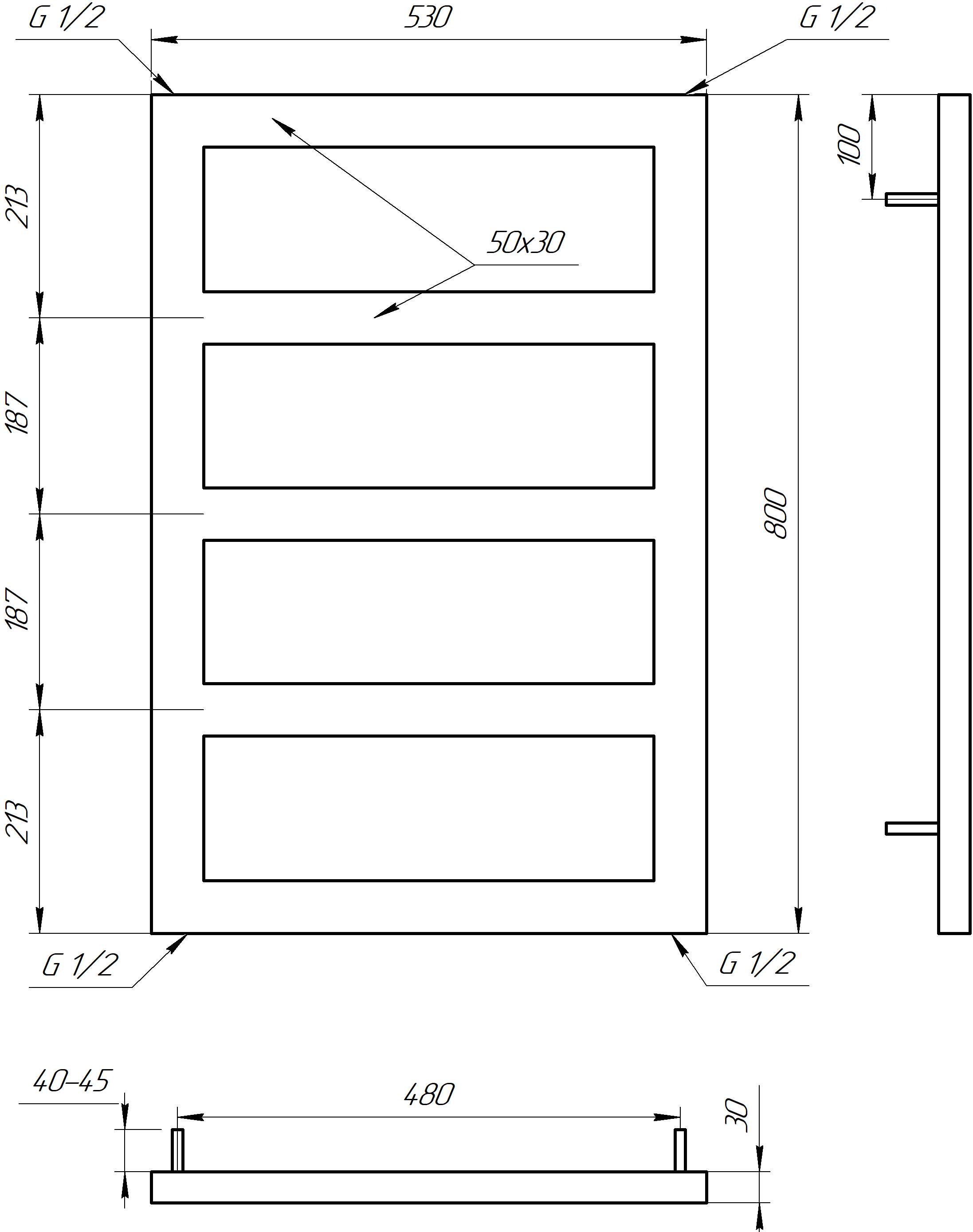 Полотенцесушитель водяной Genesis Aqua Masive 80x53 см Черный (2334) - фото 2