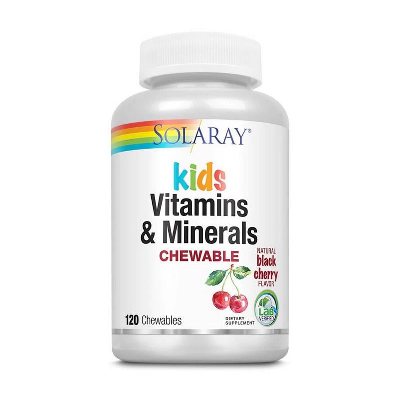 Вітаміни для дітей з залізом і йодом Solaray Kids Vitamins & Minerals 120 жув. табл. Чорна вишня