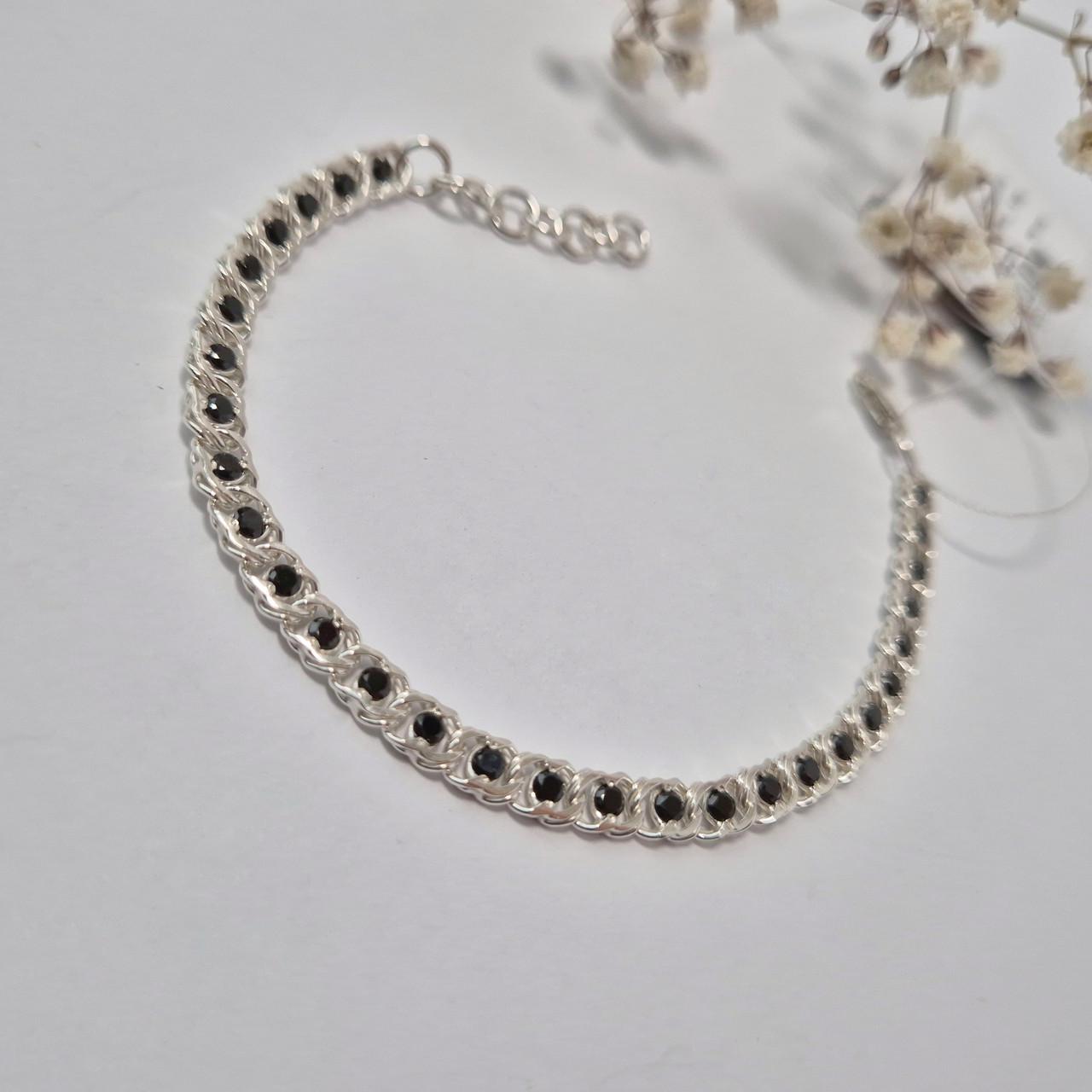 Браслет Арабка с черными камнями 17-19,5 см 925 пробы 6,83 г (6035)