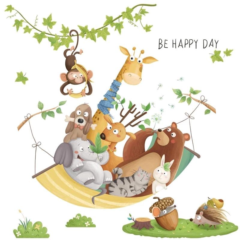 Наклейка виниловая Звери на отдыхе Be Happy Day лист 60х90 см (Б35 ZDB-2245)