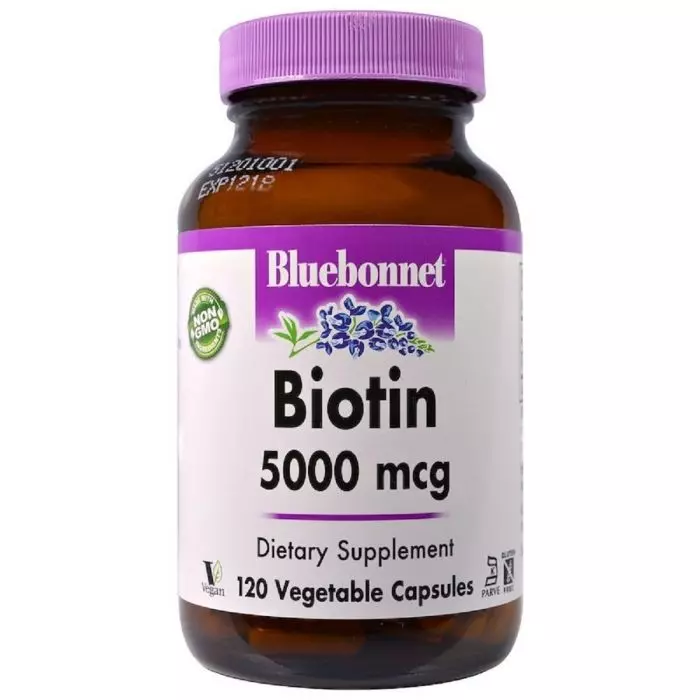 Биотин B7 Biotin Bluebonnet Nutrition 5000 мкг 120 вегетарианских капсул (BLB0448) - фото 1