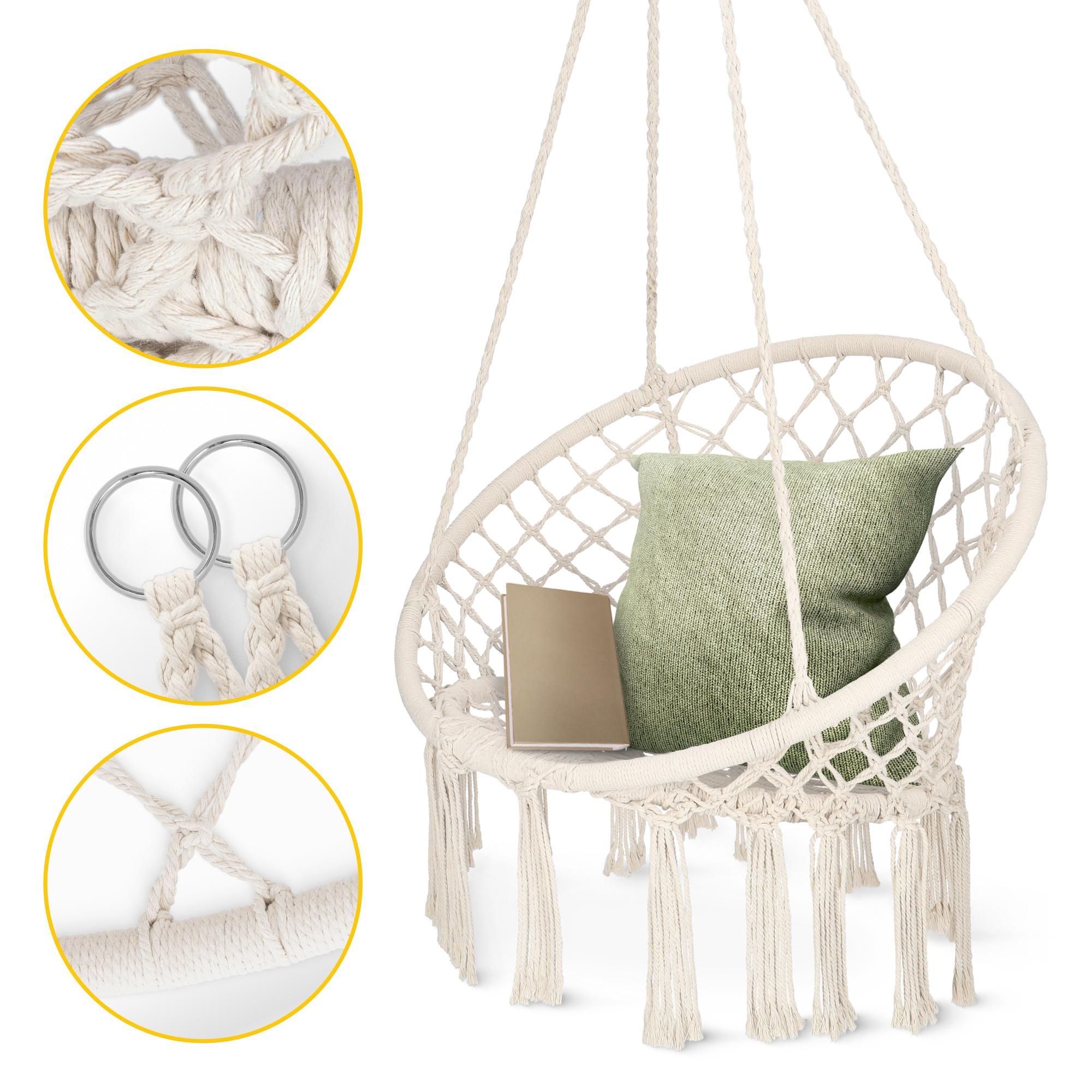 Кресло-качели подвесное 4fizjo Boho Dream с подушкой плетеное 80 см Beige (P-5905973404518) - фото 10