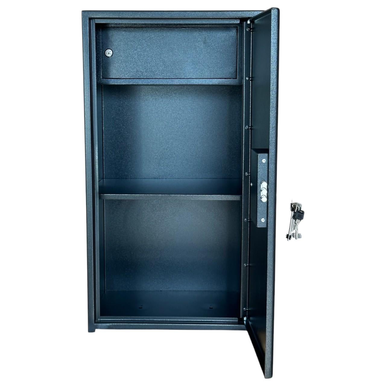 Сейф офисный СО-820К для документов и ценностей с кассовым отделением сталь 2/3 мм 82х45х37 см 46 кг Антрацитово-серый