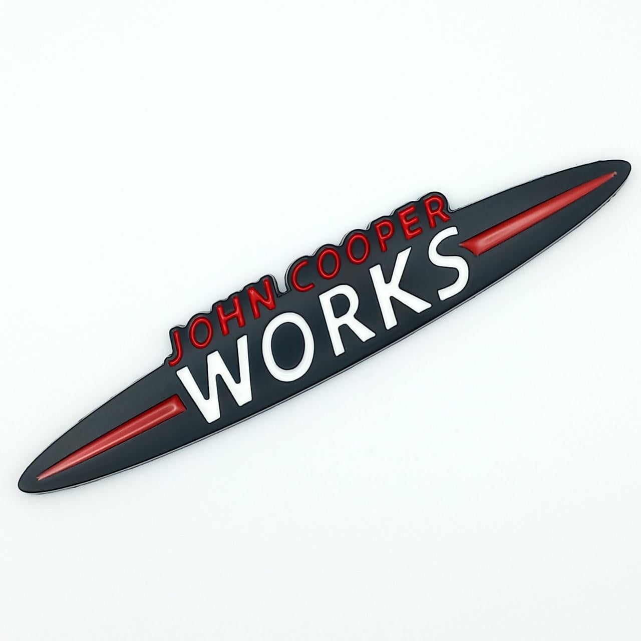 Эмблема надпись John Cooper Works Mini металл 13,5х2,4 см Черный/Белый глянцевый (2700794451)
