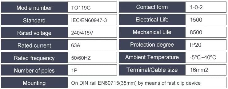 Перемикач введення резерву трипозиційний для генератора/інвертора TOMZN 63 A 1 полюс (TO119G1P-63A) - фото 7 Перемикач введення резерву трипозиційний для генератора/інвертора TOMZN 63 A 1 полюс (TO119G1P-63A) - фото 7