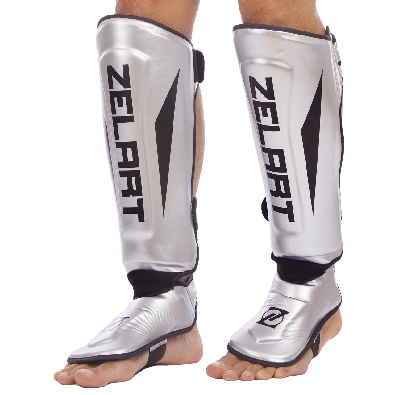 Защита голени и стопы Zelart искусственная кожа S Серебристо-черный (BO-1330)