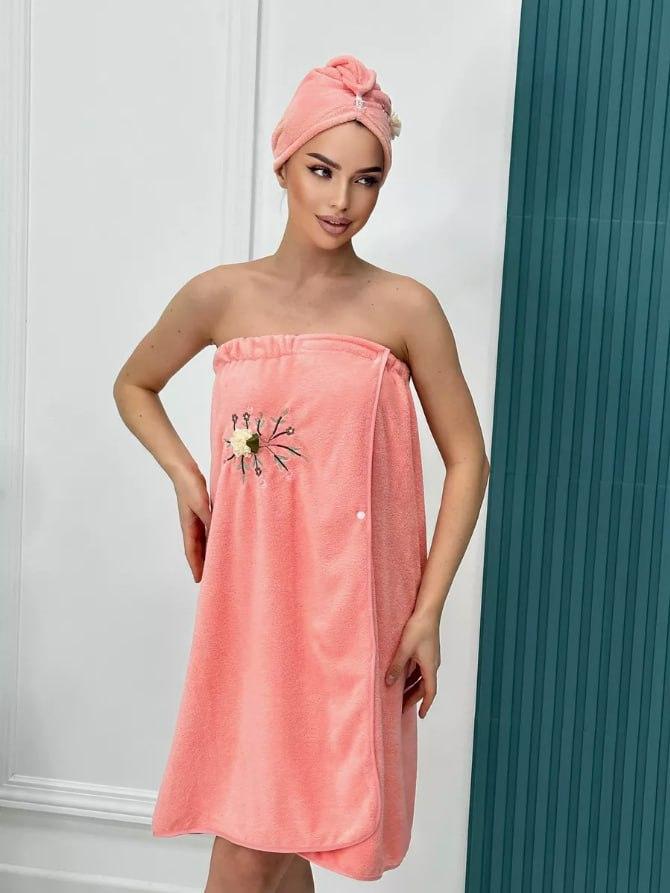 Комплект для бани женский 80х140 Розовый (Д-novo-f-sauna-001)