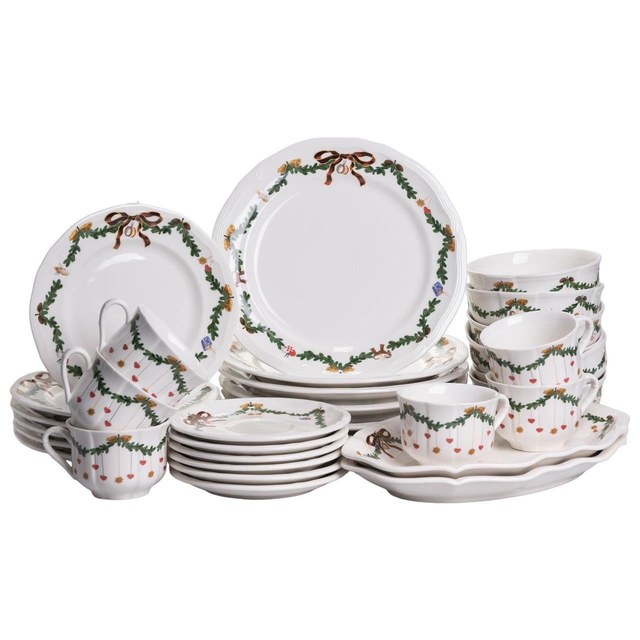 Столовый набор посуды новогодний ROYAL 32 предмета на 6 человек фарфоровый (YY78-11A) - фото 7