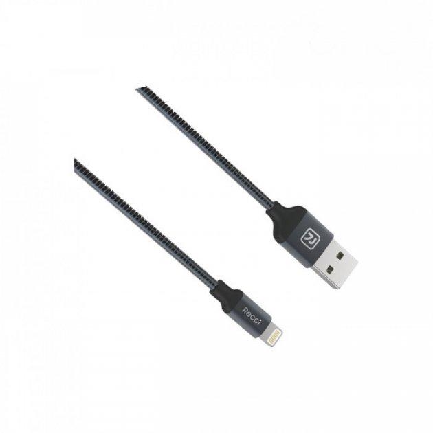 Кабель Recci RCL-W100 USB Lightning Gravel 1 м Серый/Черный (6955482585542)