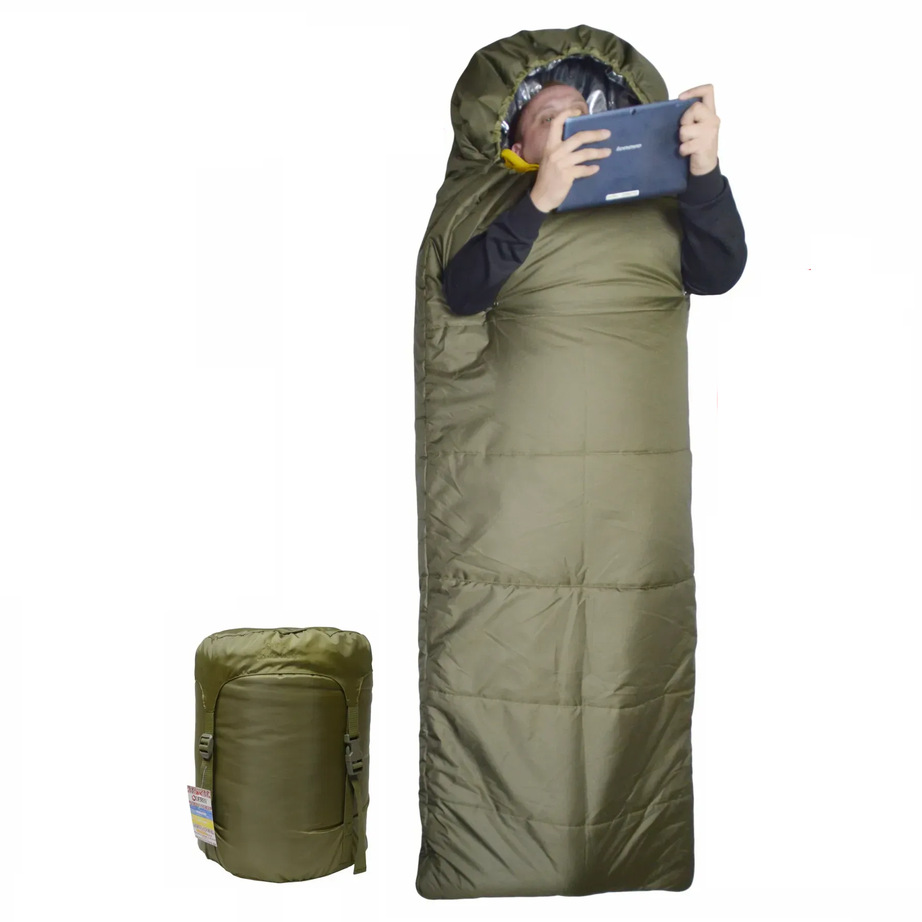 Спальный мешок зимний Свободные руки с капюшоном -20C левый XL 220х80 см (2768812393) - фото 12