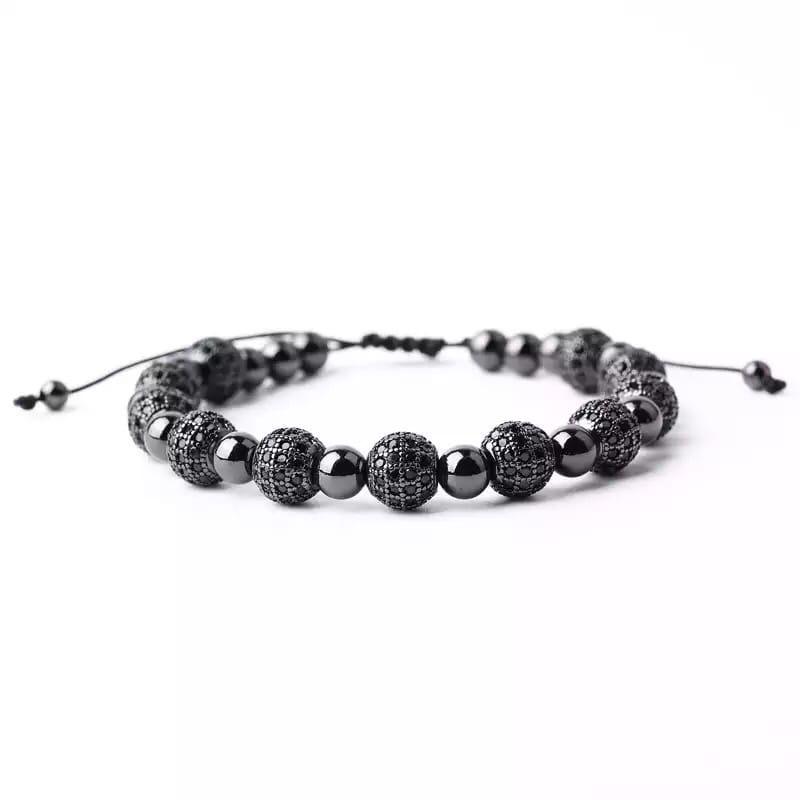 Браслет элитный из гематита с шарами р. 14 Черный (90077)