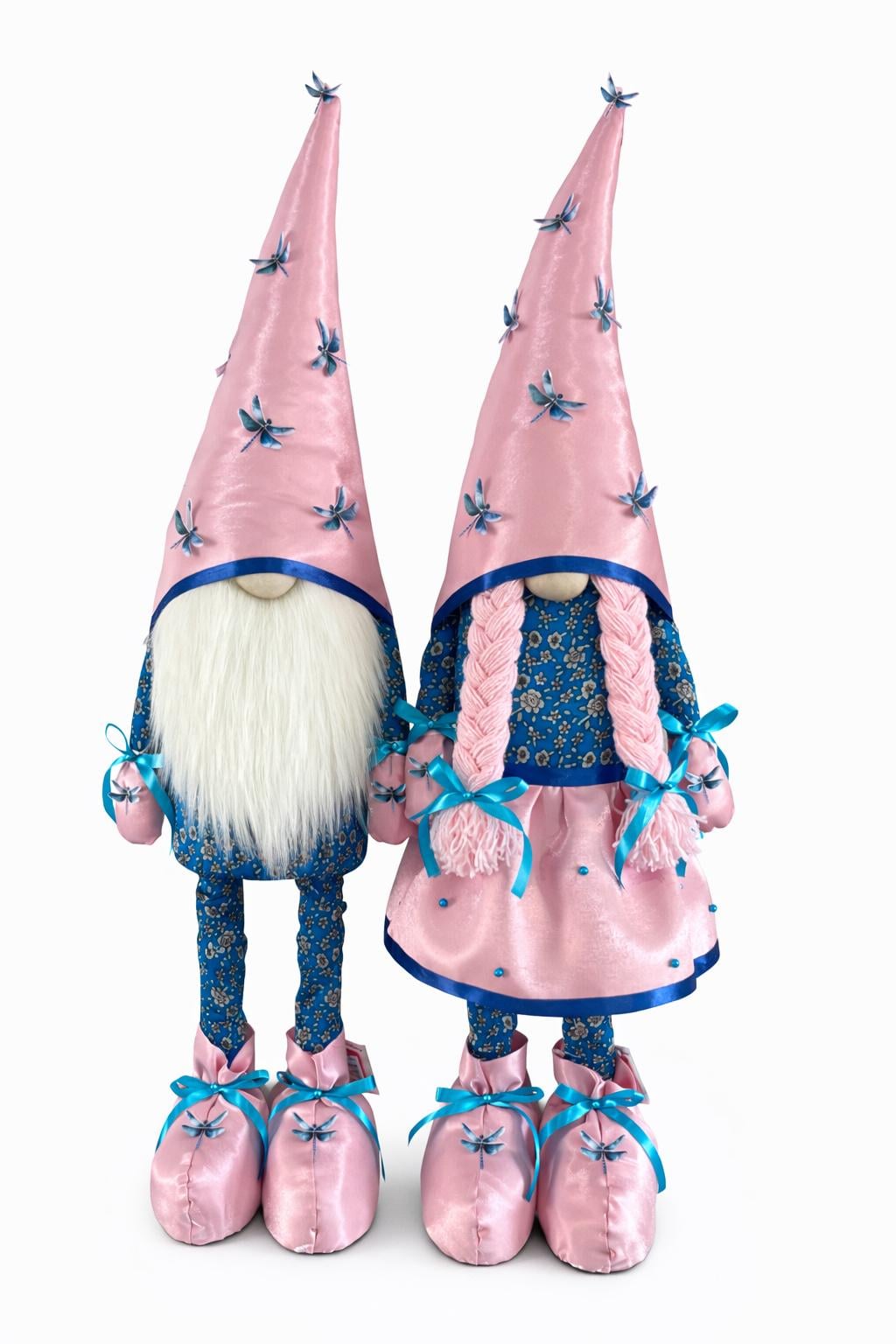 Лялька інтер'єрна Скандинавські гноми пара принт Квітковий 90-95 см Рожевий/Синій (024)