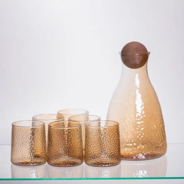 Набір для напоїв графин з бамбуковою кришкою та склянок 6 шт. Коричневий - фото 2 Набір для напоїв графин з бамбуковою кришкою та склянок 6 шт. Коричневий - фото 2