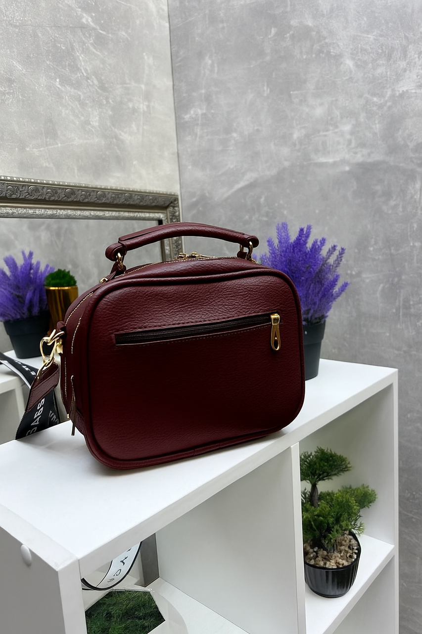 Сумка женская кросс-боди маленькая из экокожи через плечо на широком ремне Бордовый - фото 10
