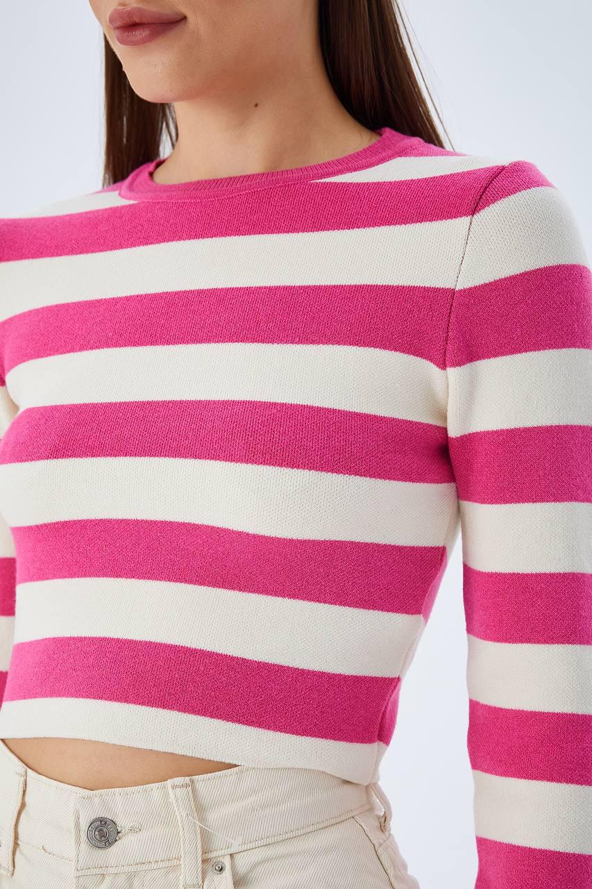 Светр жіночий MIX RAY 6644 короткий смуга кроптоп лонгслив OS Рожевий (2792) - фото 2 Светр жіночий MIX RAY 6644 короткий смуга кроптоп лонгслив OS Рожевий (2792) - фото 2