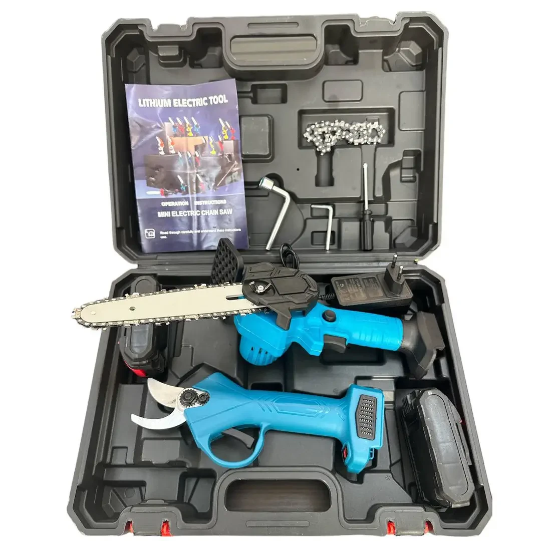 Набір електроінструментів акумуляторний міні ланцюгова пила 6" та секатор з 2-ма акумуляторами 24V в кейсі (NNKM26) - фото 5