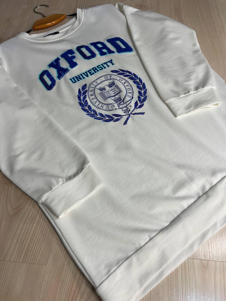 Свитшот женский LSK 6011 удлиненный туника вышивка впереди OXFORD пайетки OS Белый (1869) - фото 5