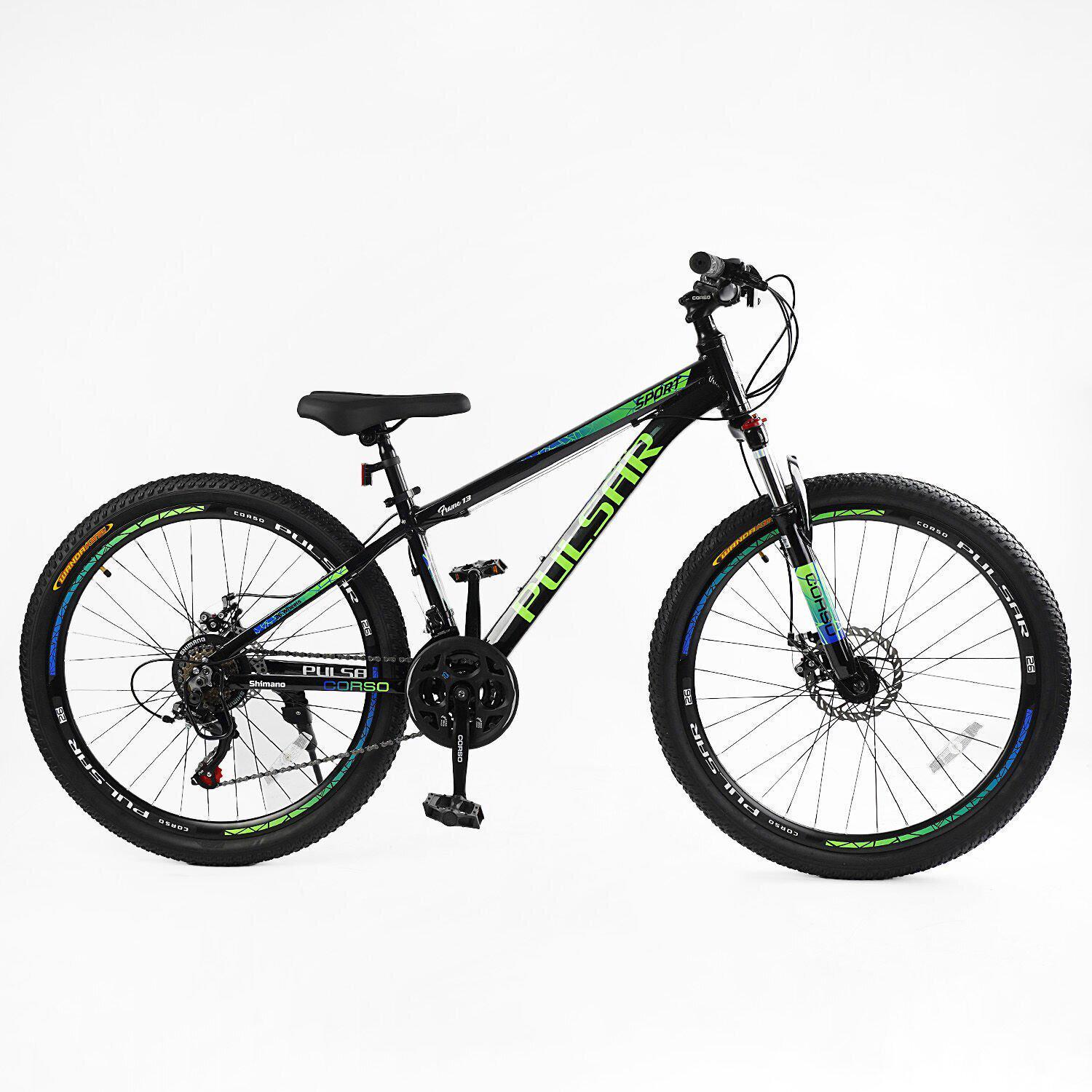 Велосипед горный Corso Pulsar алюминиевый 26"/13" Черно-салатовый (436655909)