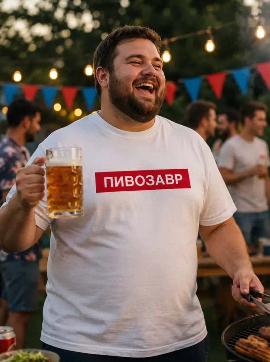 Футболка с надписью Пивозавр M Белый (6951бM)