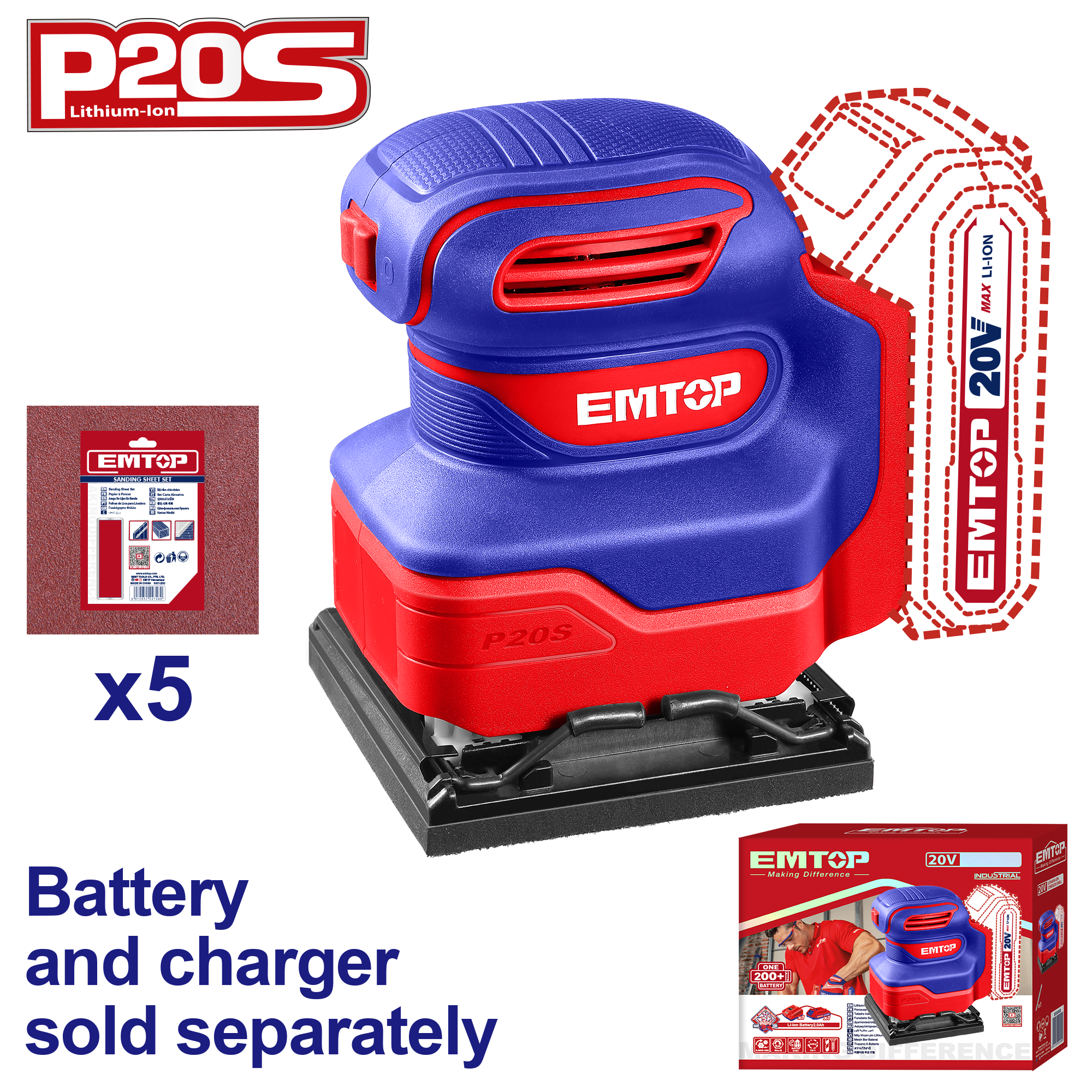 Шлифмашина дельтовидная аккумуляторная EMTOP ELPS2014 без АКБ и ЗУ - фото 2