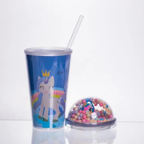 Стакан многоразовый детский Единорог с крышкой и трубочкой для напитков Синий (HP-18-2BL) Стакан многоразовый детский Единорог с крышкой и трубочкой для напитков Синий (HP-18-2BL)