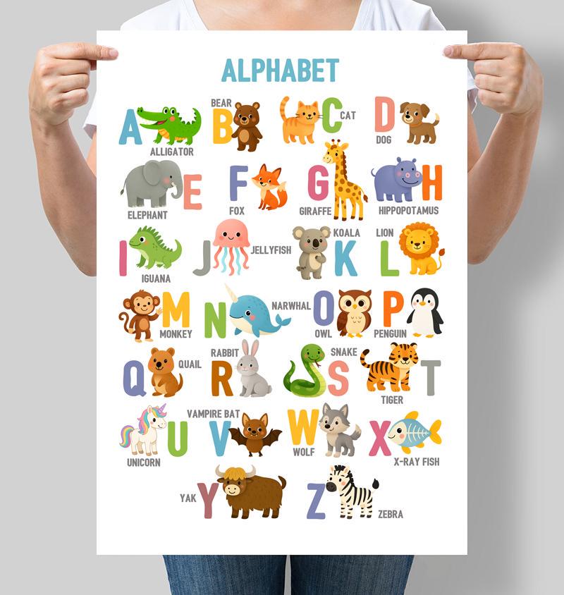 Постер Англійський алфавіт з тваринами English alphabet 42x60 см A2 без рамки (D039_A2)