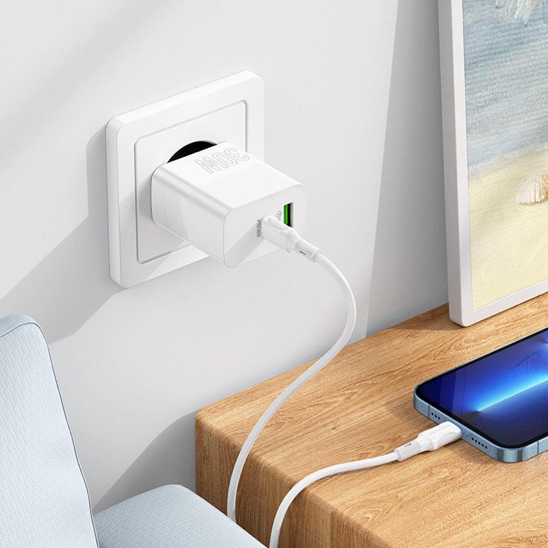 Пристрій зарядний Borofone BA75A 30W USB-A/USB-C/кабель Type-C - Lightning 1 м White (36672) - фото 6 Пристрій зарядний Borofone BA75A 30W USB-A/USB-C/кабель Type-C - Lightning 1 м White (36672) - фото 6