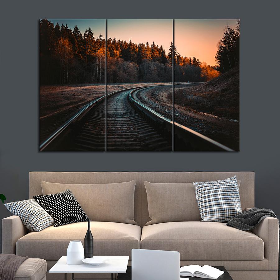 Картина природа Рельсы на фоне осеннего леса 78x48 см (A1100-3)