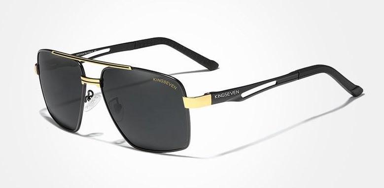 Солнцезащитные очки мужские KINGSEVEN DESIGN N7755 в классической квадратной оправе с поляризованными линзами Золотой/Серый