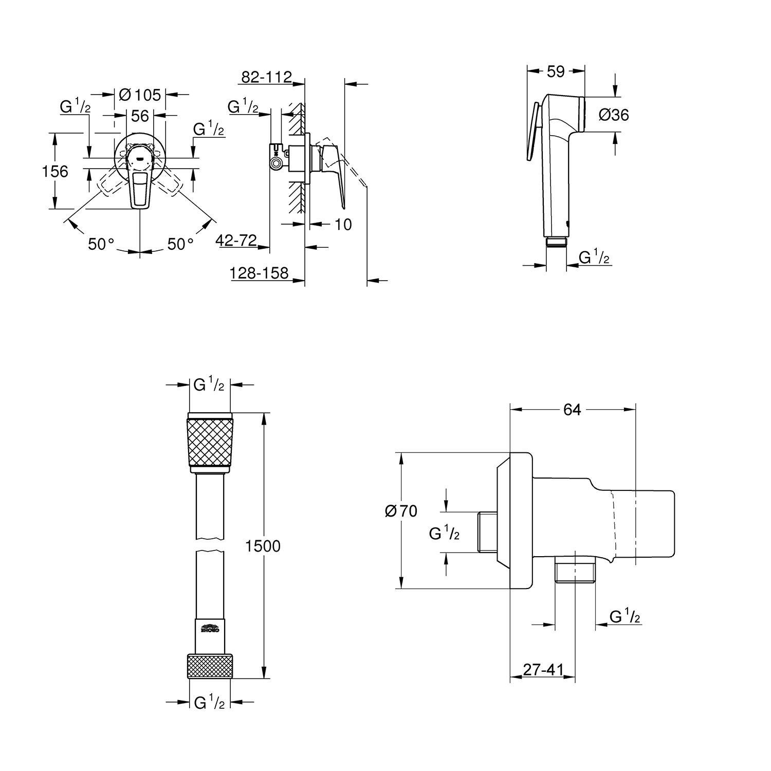 Смеситель для гигиенического душа Grohe QuickFix BauLoop UA202406QF скрытый CV030609 Хром (159333) - фото 2