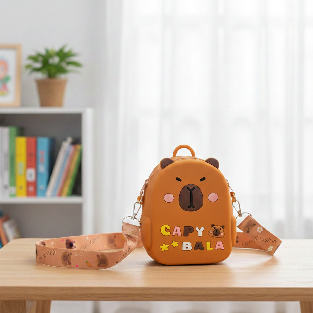 Сумка детская силиконовая через плечо на молнии Капибара 12х10х3 см Коричневый (HP-55-2BR)