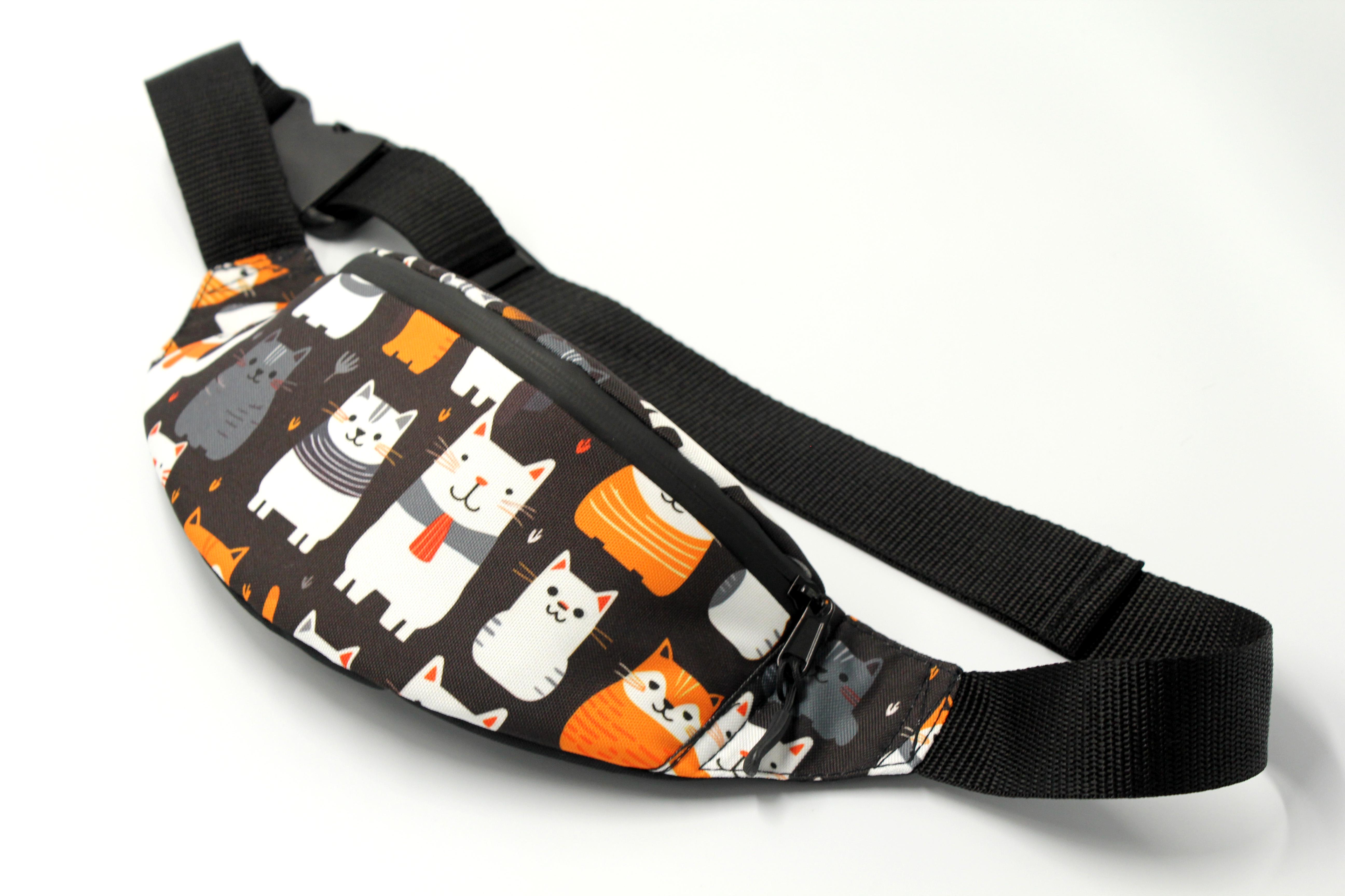 Сумка бананка Котики Чорний (BT-036) - фото 5 Сумка бананка Котики Чорний (BT-036) - фото 5