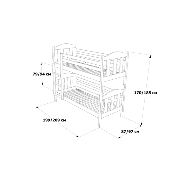 Ліжко двоярусне ДрімКО Сонька з масиву бука покриття лак 90х200 см Коричневий (26942) - фото 7