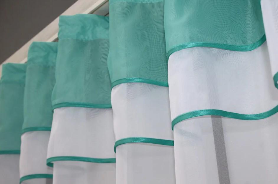 Занавеска на кухню шифон 280х170 см Бирюзовый/Белый (110к) - фото 4