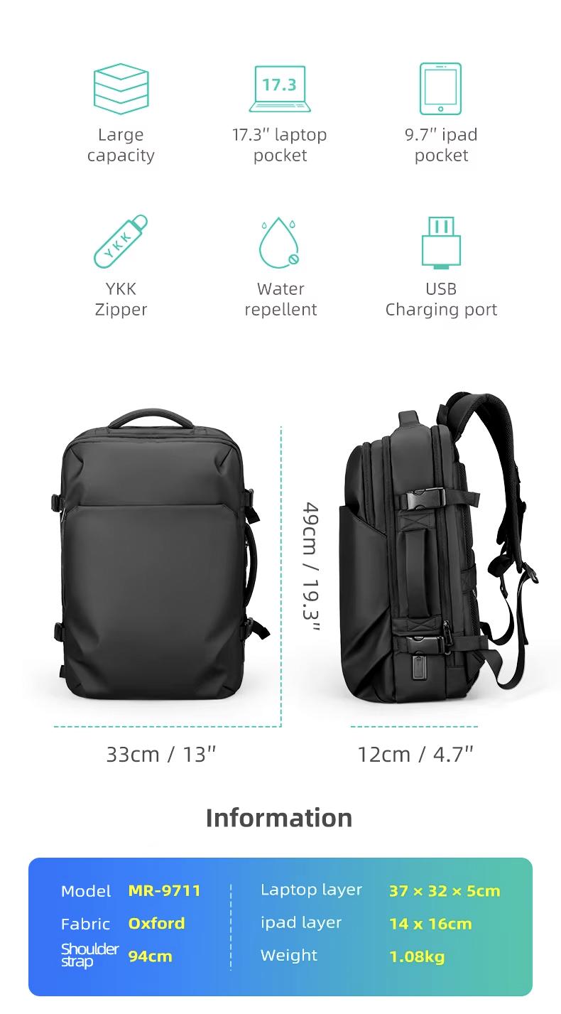 Міський рюкзак-сумка для ноутбука Mark Ryden Delta MR9711 ручної поклажі 17,3" Чорний (27735008) - фото 10 Міський рюкзак-сумка для ноутбука Mark Ryden Delta MR9711 ручної поклажі 17,3" Чорний (27735008) - фото 10