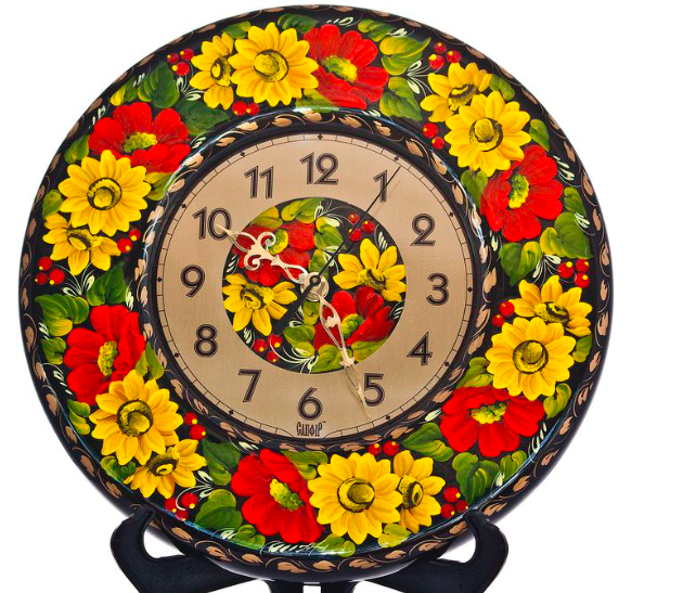 Часы ручной работы в технике Киевская роспись 29 см