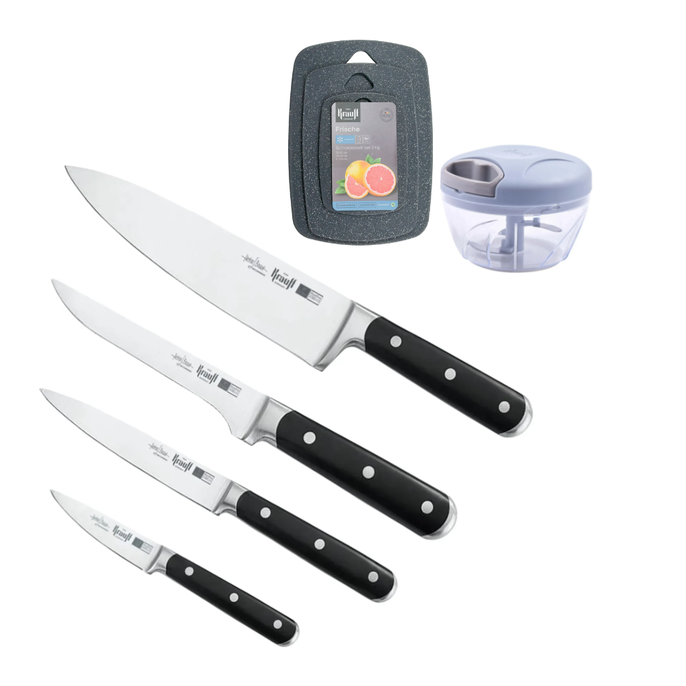 Набір ножів Krauff Prime Chef з овочерізкою-подрібнювачем та кухонною дошкою 4 шт. (55-333-632) Набір ножів Krauff Prime Chef з овочерізкою-подрібнювачем та кухонною дошкою 4 шт. (55-333-632)
