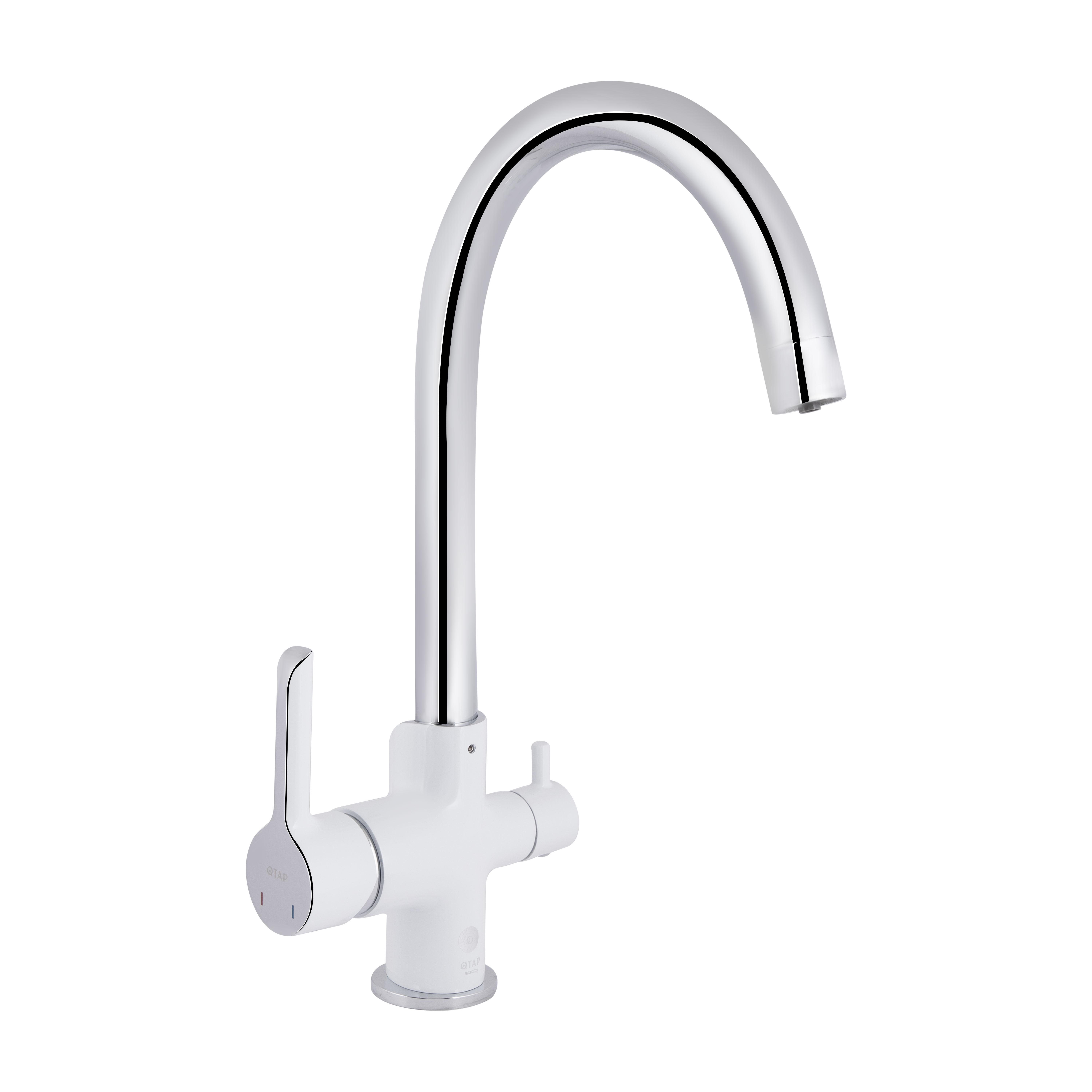 Смеситель для кухни Qtap Grand с подключением для питьевой воды QTGRA362CRW45668 Chrome/White (SD00051792)