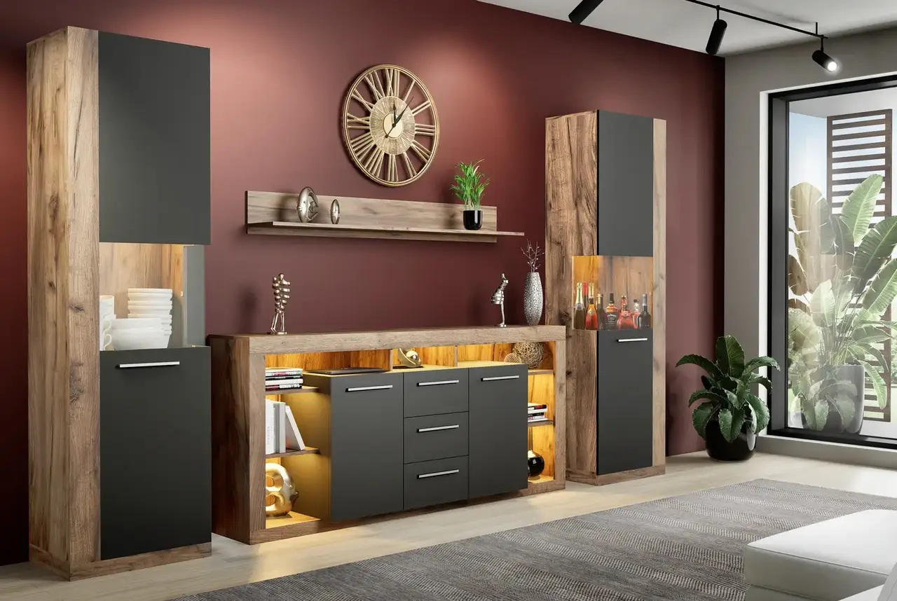 Гостиная комплект Artos Design Lumiko 2 из ЛДСП/стекло Дуб крафт золотой/Антрацит (49356) Гостиная комплект Artos Design Lumiko 2 из ЛДСП/стекло Дуб крафт золотой/Антрацит (49356)