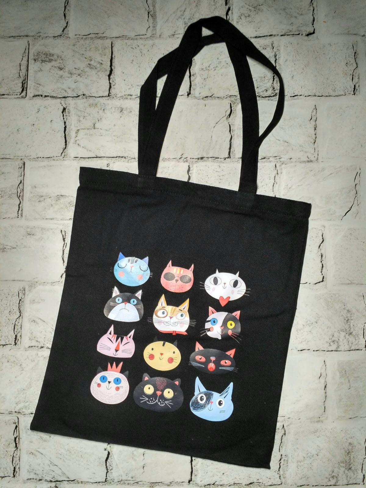 Еко-сумка шоппер на блискавці Котики 35х40 см Чорний (802-32) Еко-сумка шоппер на блискавці Котики 35х40 см Чорний (802-32)