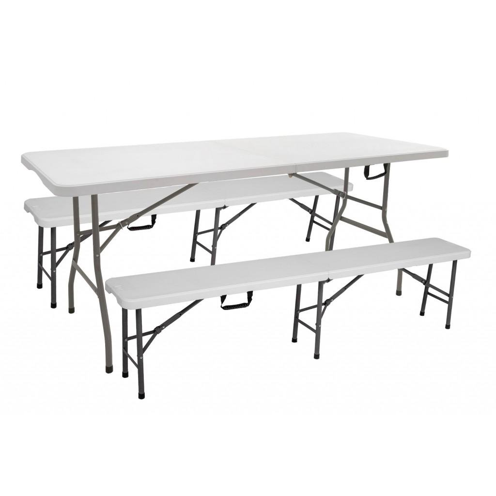 Набор для пикника Bonro Стол раскладной со скамейками 2 шт. 180 см Белый (4240048912)