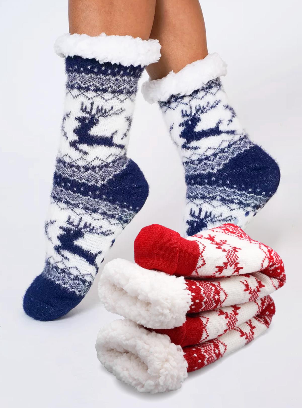 Носки женские DobraMama зимние махровые 2 пары с рисунком оленя Синий/Красный (73790) Носки женские DobraMama зимние махровые 2 пары с рисунком оленя Синий/Красный (73790)